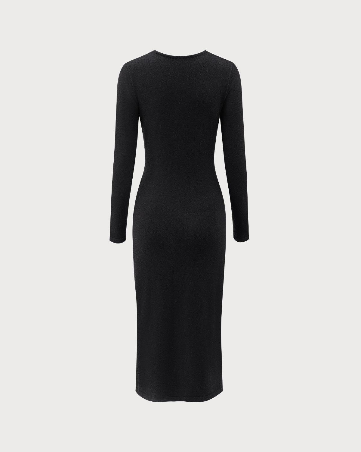 Black V Neck Cut Out Bodycon Sweater Dress Product Image