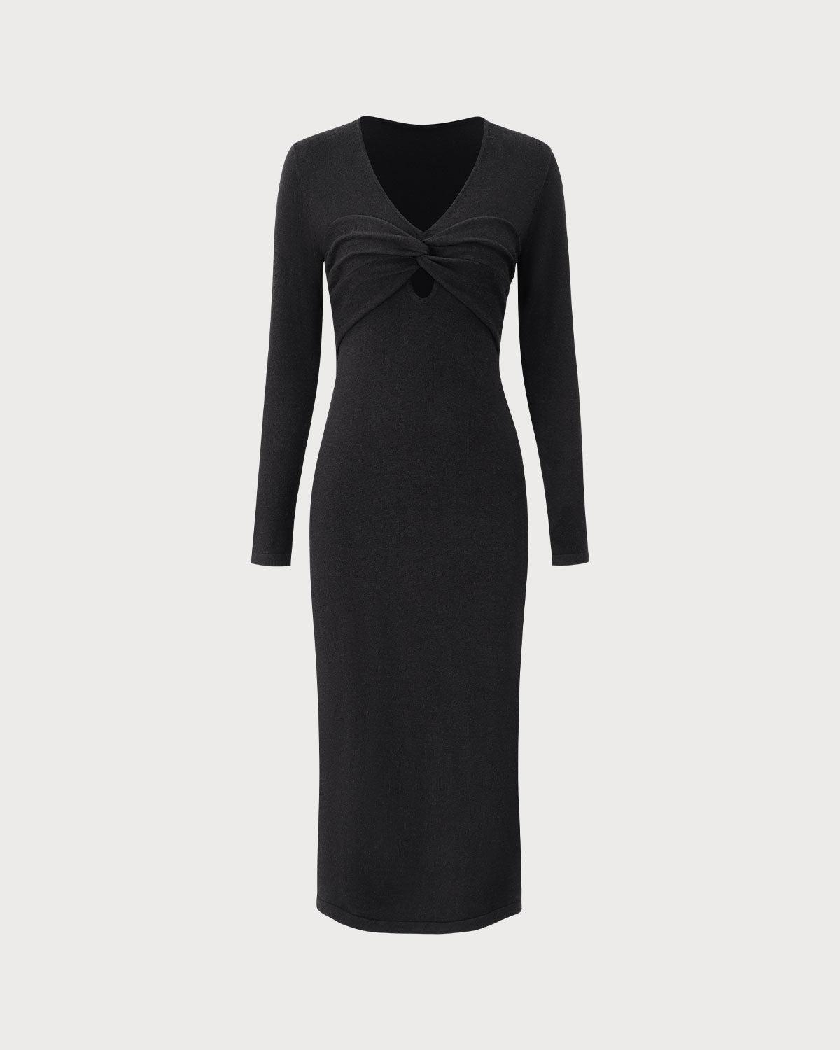 Black V Neck Cut Out Bodycon Sweater Dress Product Image