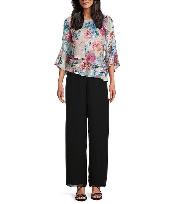 Alex Evenings Petite Size Floral 3/4 Bell Sleeve Chiffon Burnout Blouse Product Image