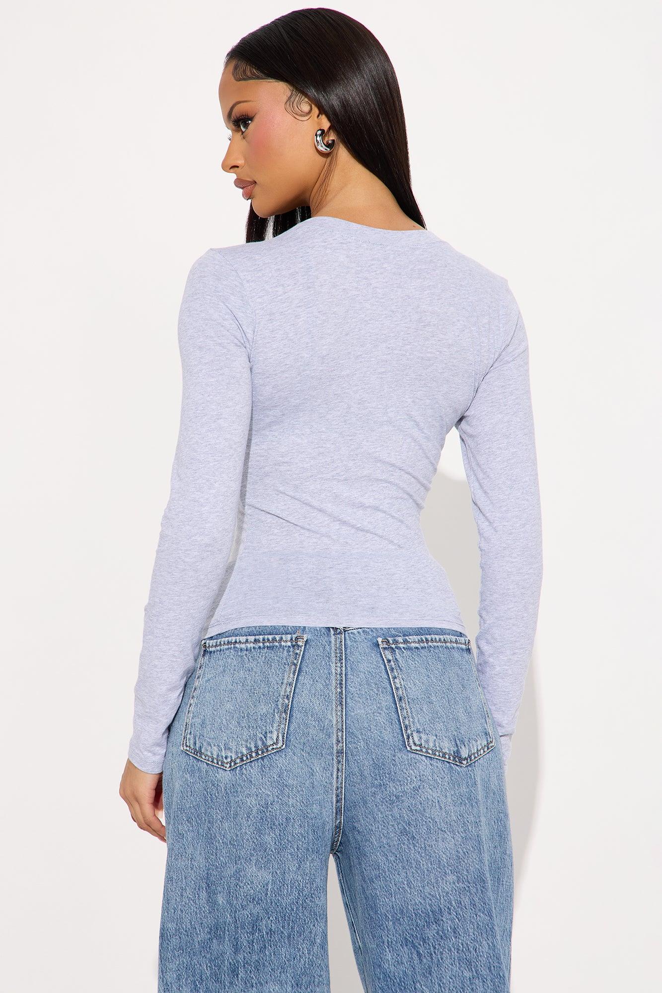 Elise Round Neck Long Sleeve Top - Heather Grey Female Product Image
