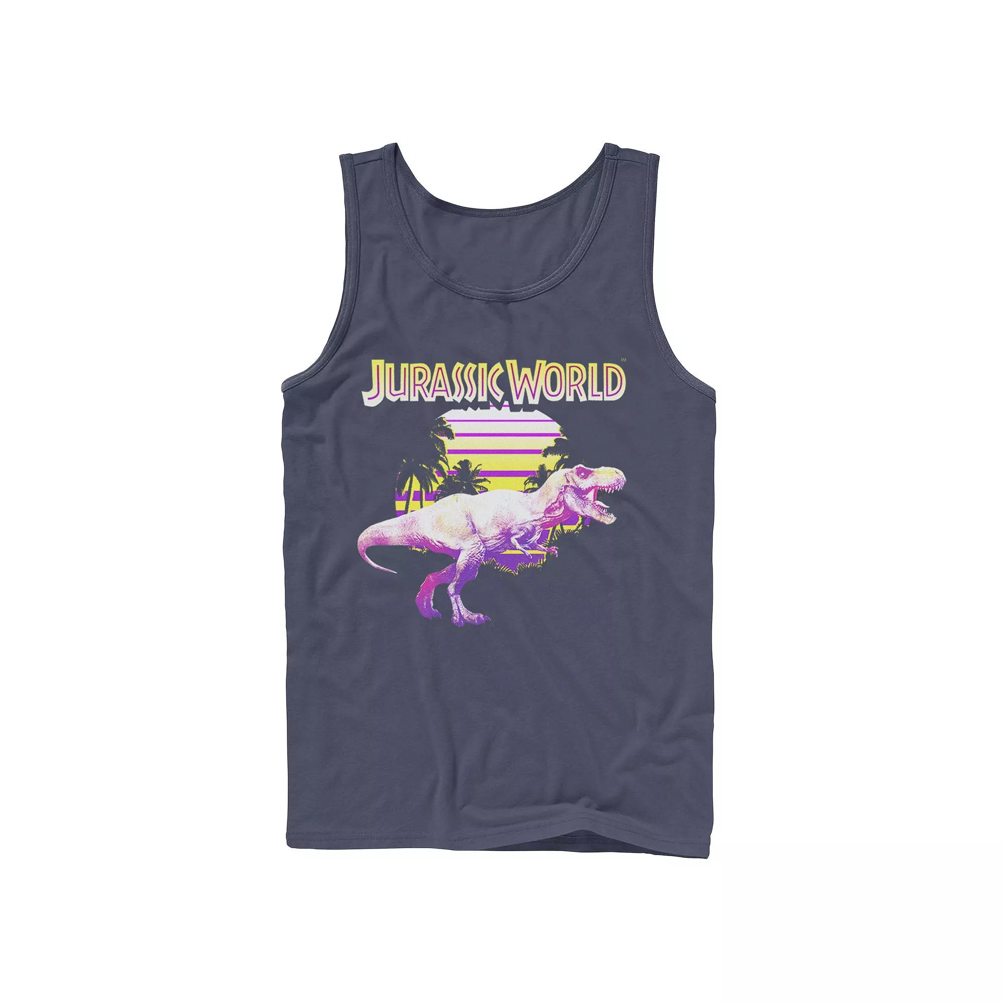 Men's Jurassic World Neon Purple & Yellow T-Rex Graphic Tank Top,  Product Image