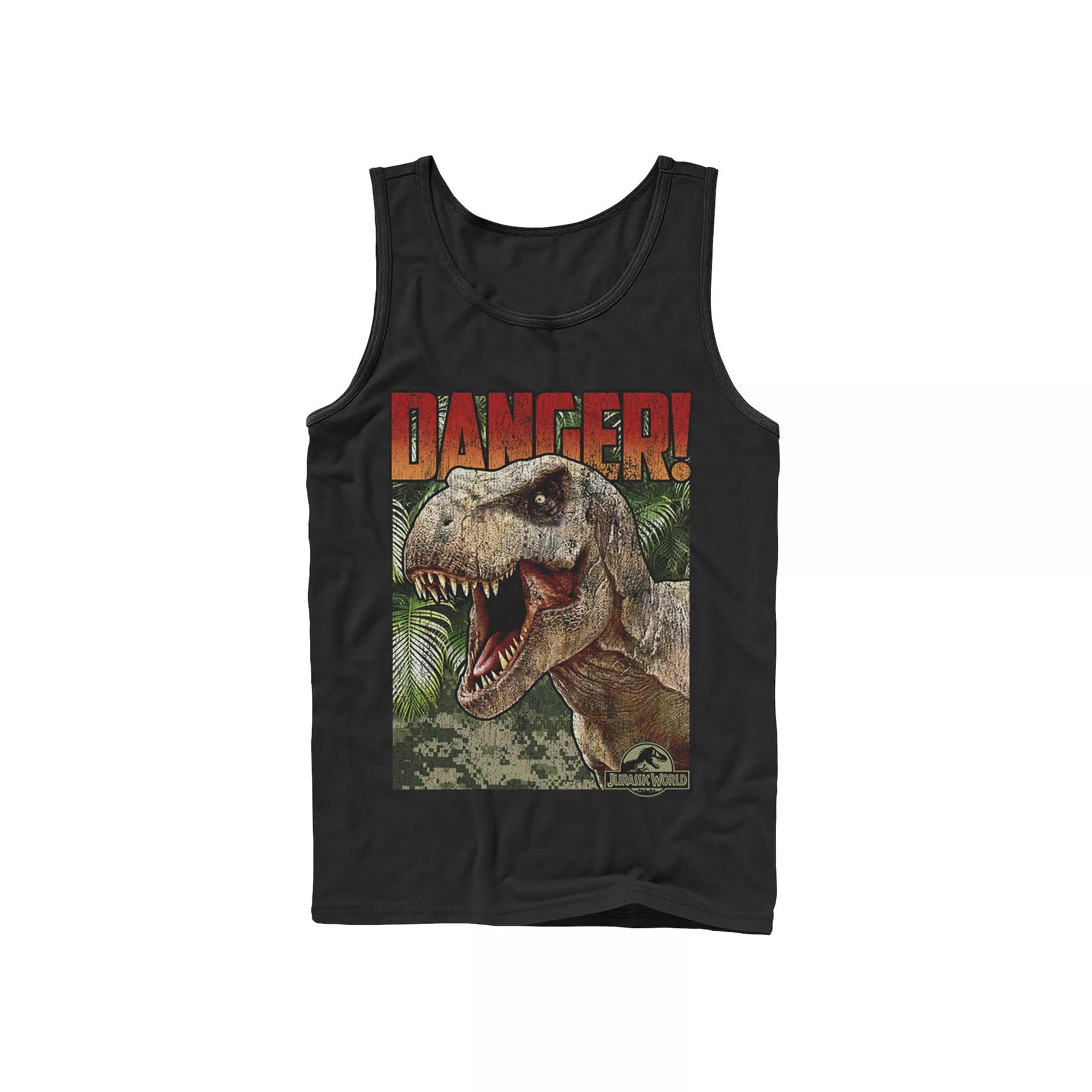 Men's Jurassic World Danger T-Rex Retro Poster Graphic Tank Top,  Product Image