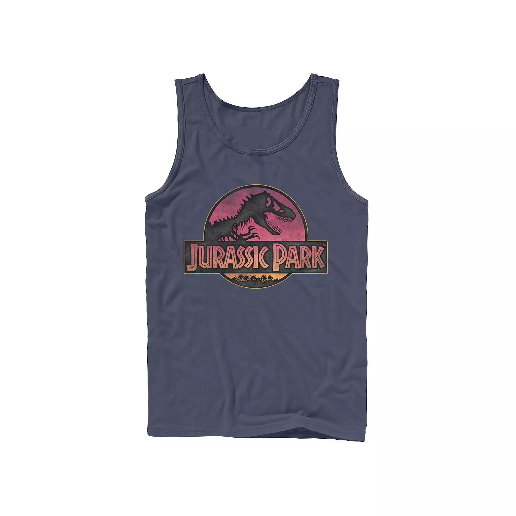 Men's Jurassic Park Neon Sign Fossil Logo Tank Top,  Product Image