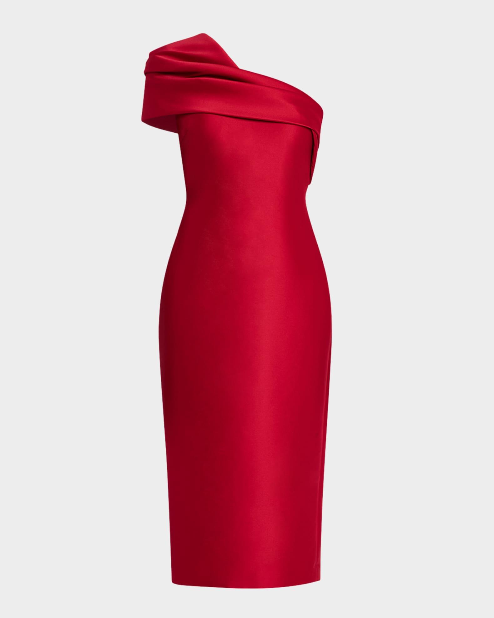 Pleated One-Shoulder Midi Dress Product Image