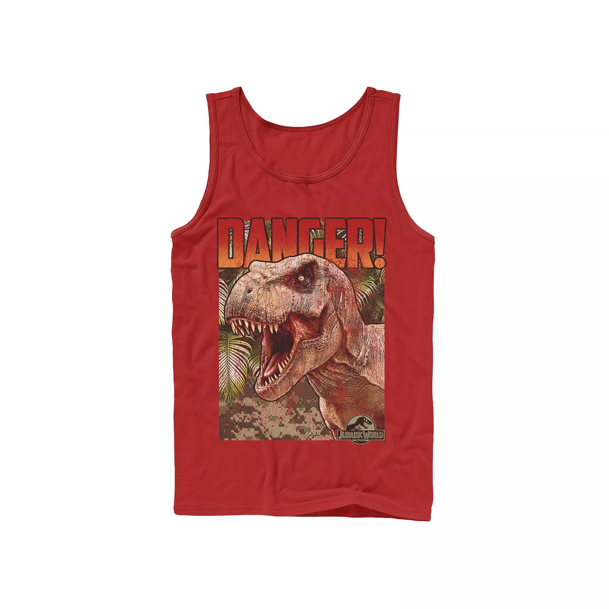 Men's Jurassic World Danger T-Rex Retro Poster Graphic Tank Top,  Product Image