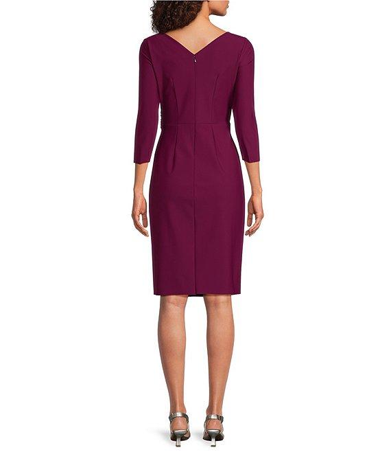 Alex Evenings Stretch Jersey Surplice V-Neck 3/4 Sleeve Embellished Waist Detail Sheath Dress Product Image
