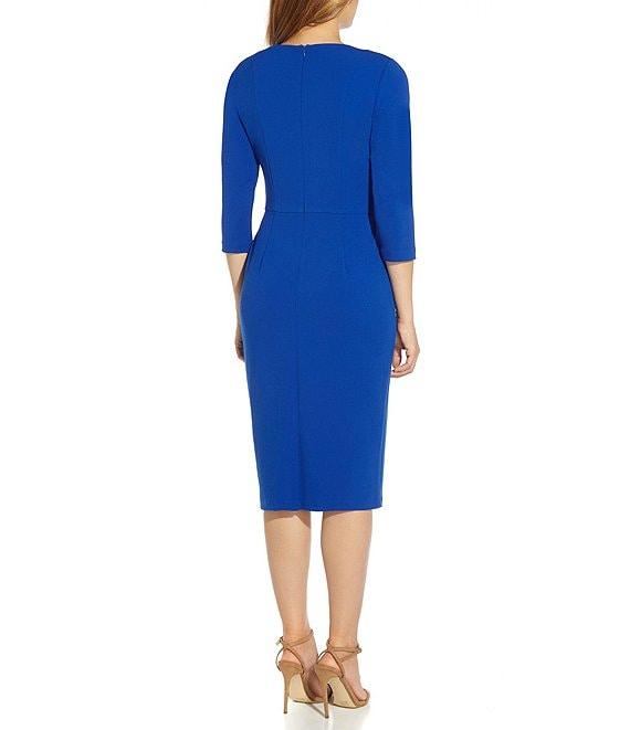 Adrianna Papell Stretch Crepe Crew Neck Tie Waist 3/4 Sleeve Midi Sheath Dress Product Image