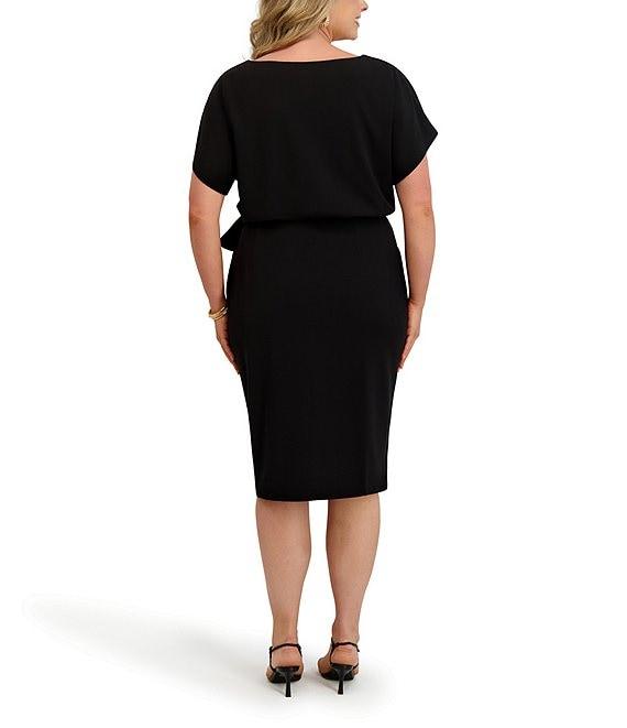 Kensie Plus Size Crepe Scuba Short Sleeve Bow Detail Knee Length Dress Product Image