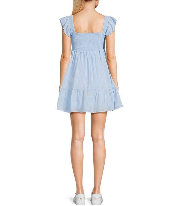 Allison & Kelly Short Sleeve Smocked Empire Waist Babydoll Tiered Mini Dress Product Image