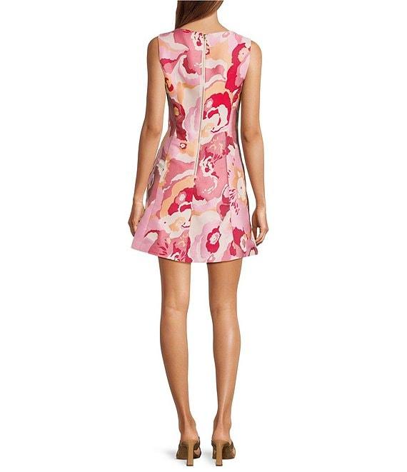 Abbey Glass Avery Jacquard Retro Print Crew Neckline Sleeveless Mini Dress Product Image
