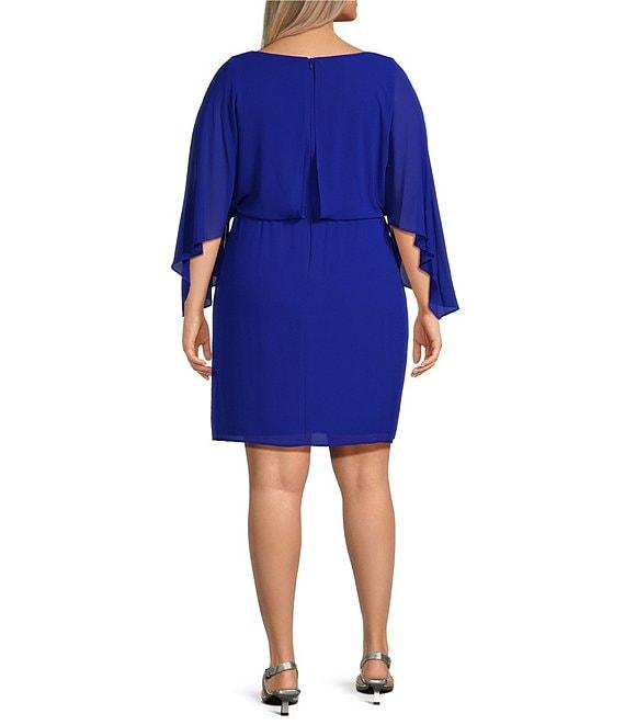 Jessica Howard Plus Size Souffle Chiffon Boat Neck 3/4 Dolman Sleeve Blouson Dress Product Image