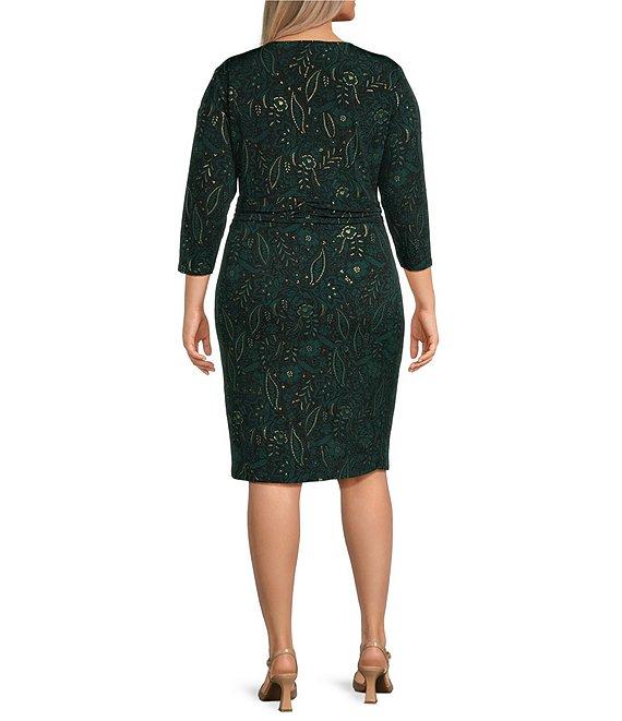 Kasper Plus Size Wrap V-Neck 3/4 Sleeve Pull-On Dress Product Image