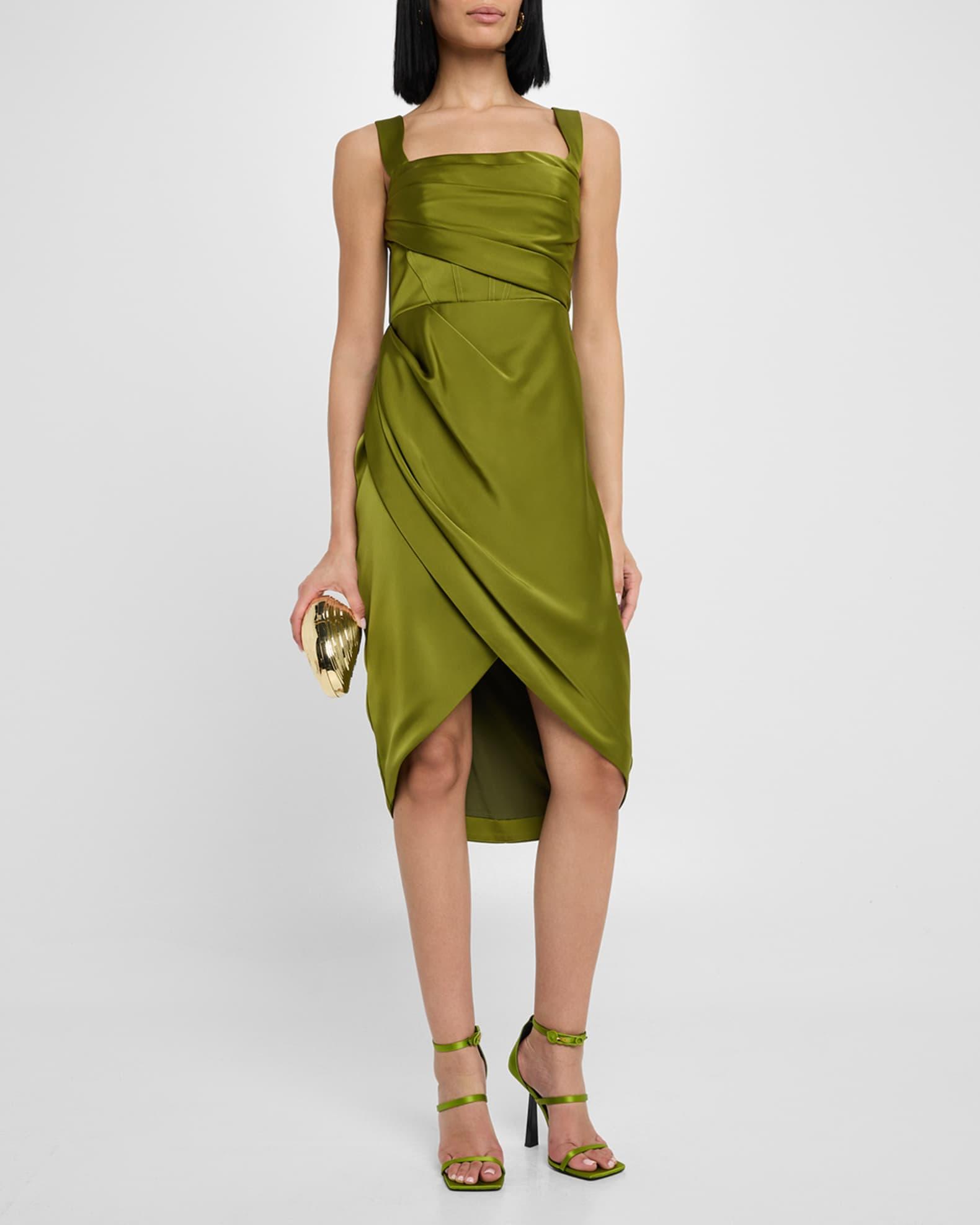 Genevive Draped Square-Neck Satin Dress Product Image