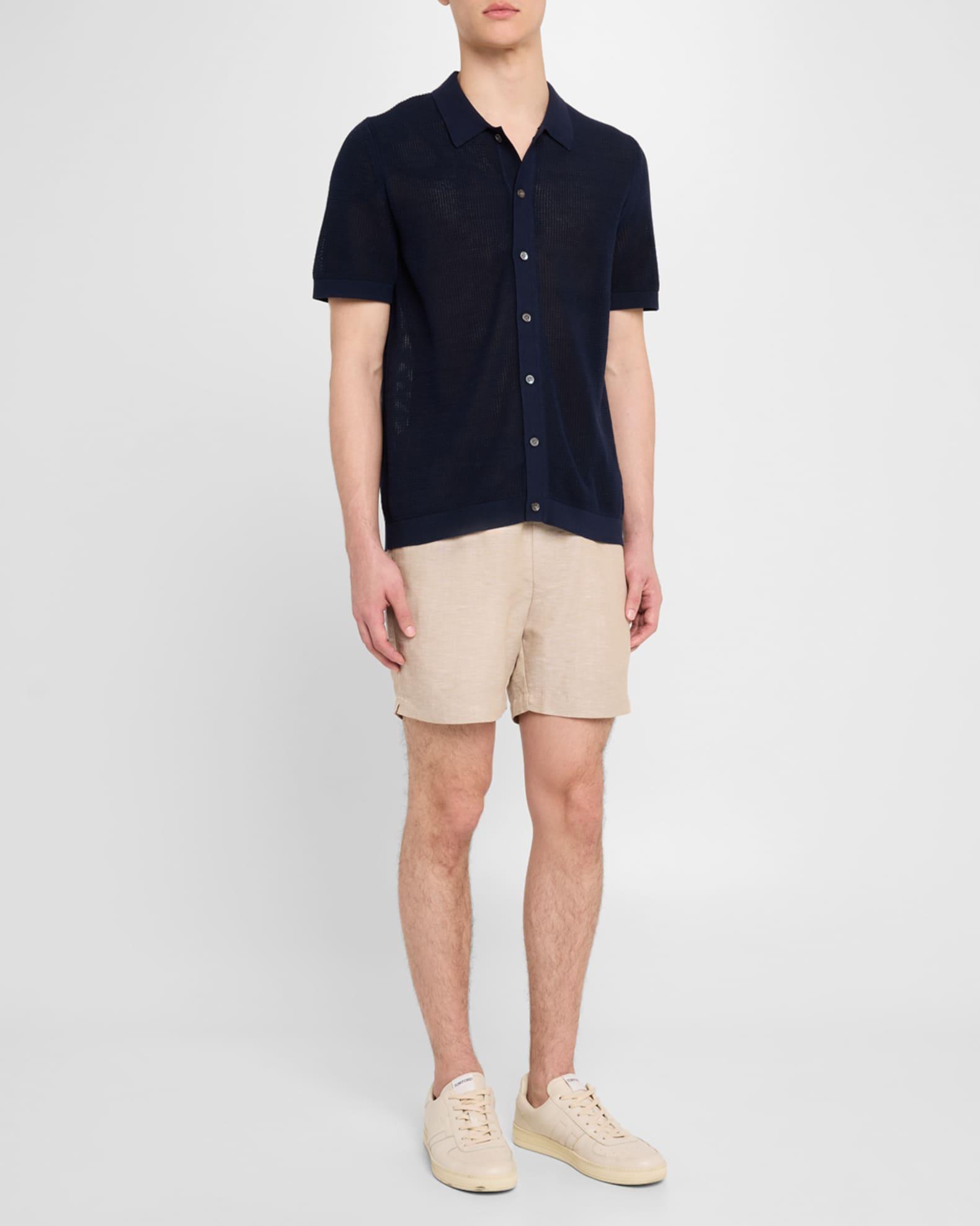 Men's Crochet Knit Casual Button-Down Shirt Product Image