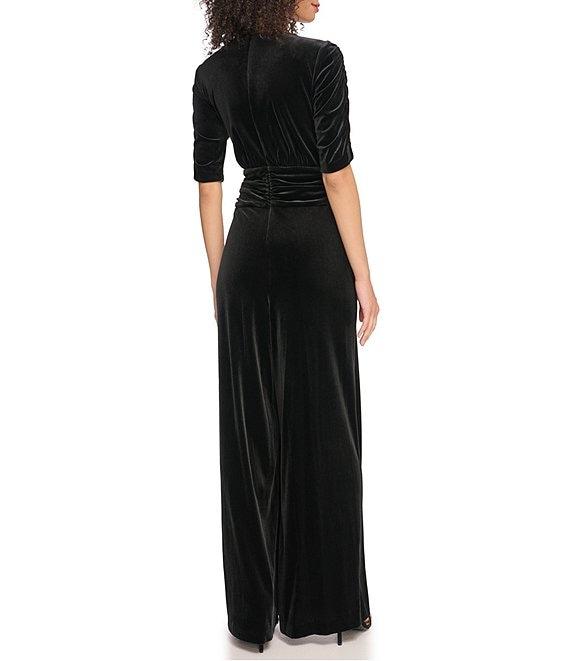 Vince Camuto Short Sleeve V-Neck Velvet Twist Wide Leg Jumpsuit Product Image