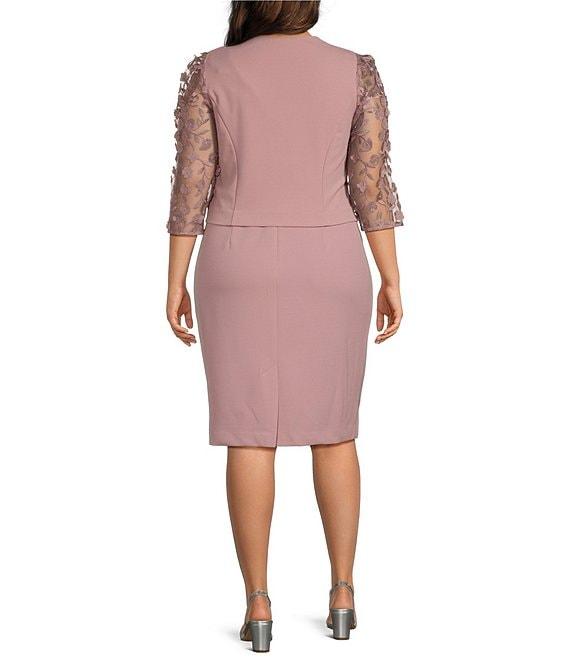 Le Bos Plus Size Illusion Sleeve Stretch Crepe Jacket Dress Product Image