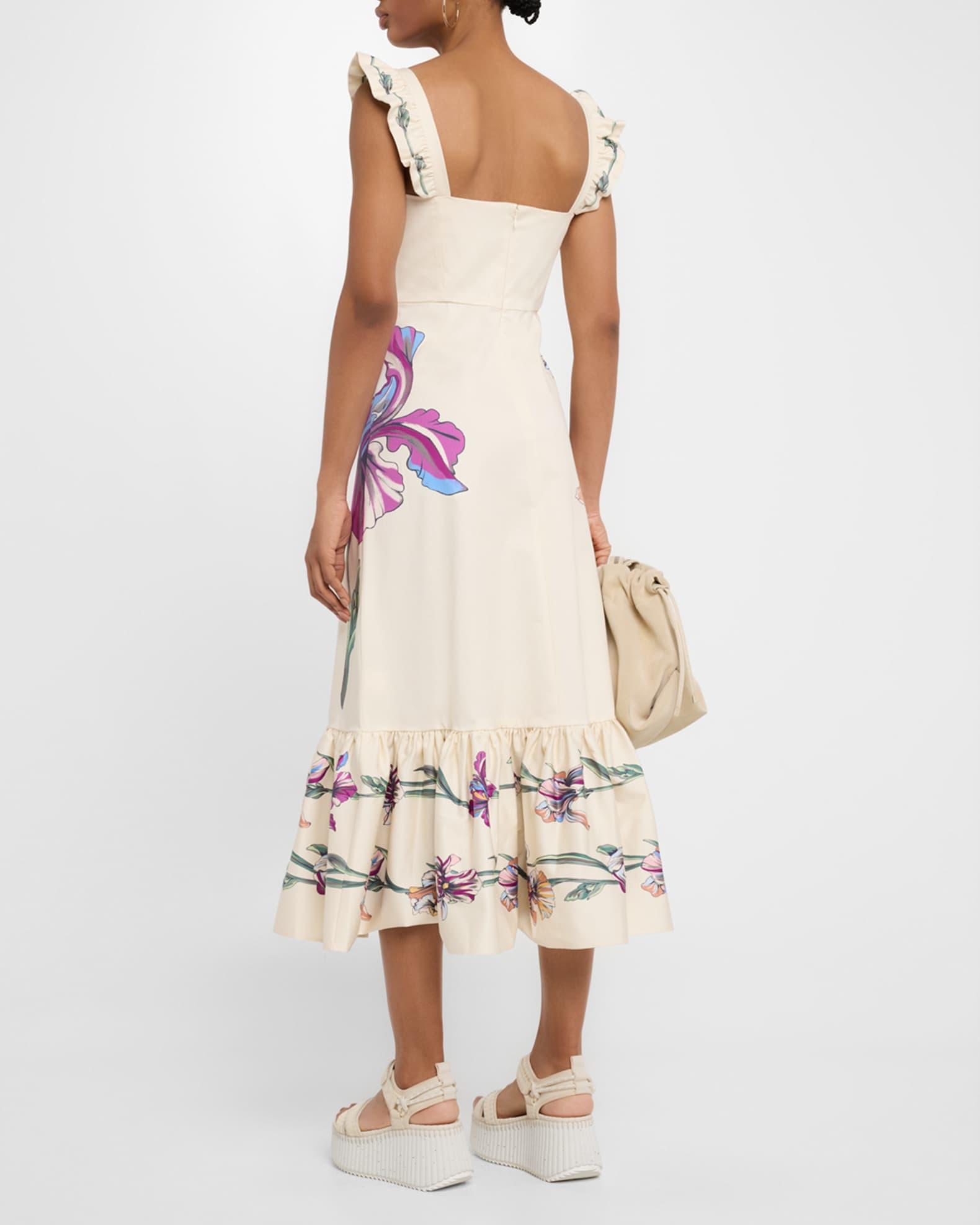 Gingerbread Floral Ruffle Sleeveless Midi Dress Product Image
