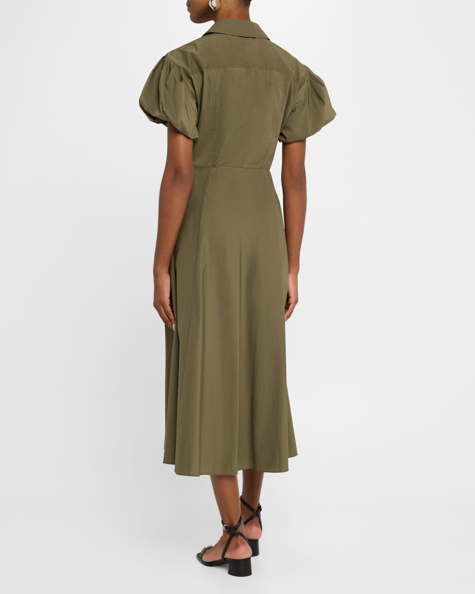 Elza Puff-Sleeve Tie-Waist Midi Shirtdress Product Image