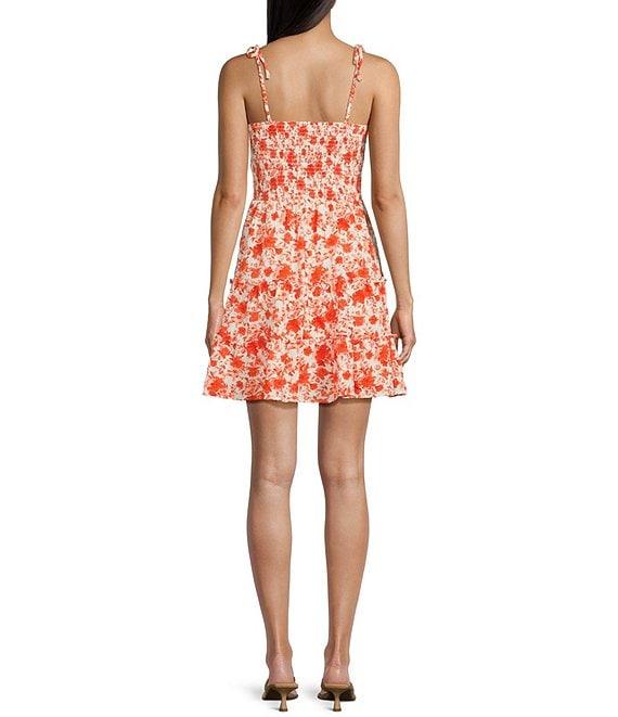 Midnight Doll Textured Floral Print Tie Strap V-Neck Tiered Dress Product Image