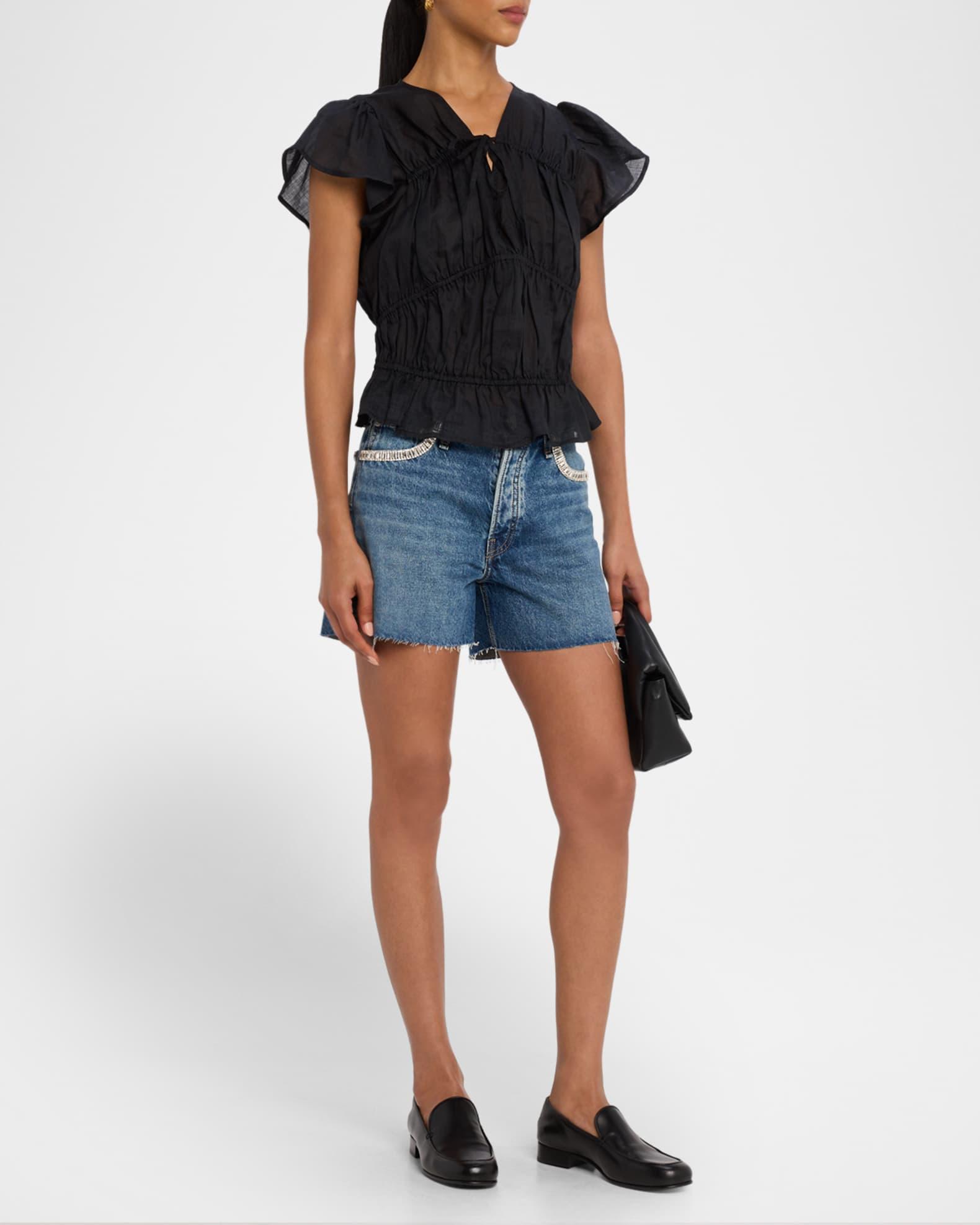 Embellished Cut-Off Denim Shorts Product Image