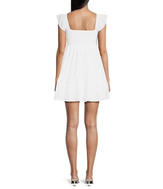 Allison & Kelly Short Sleeve Smocked Empire Waist Babydoll Tiered Mini Dress Product Image