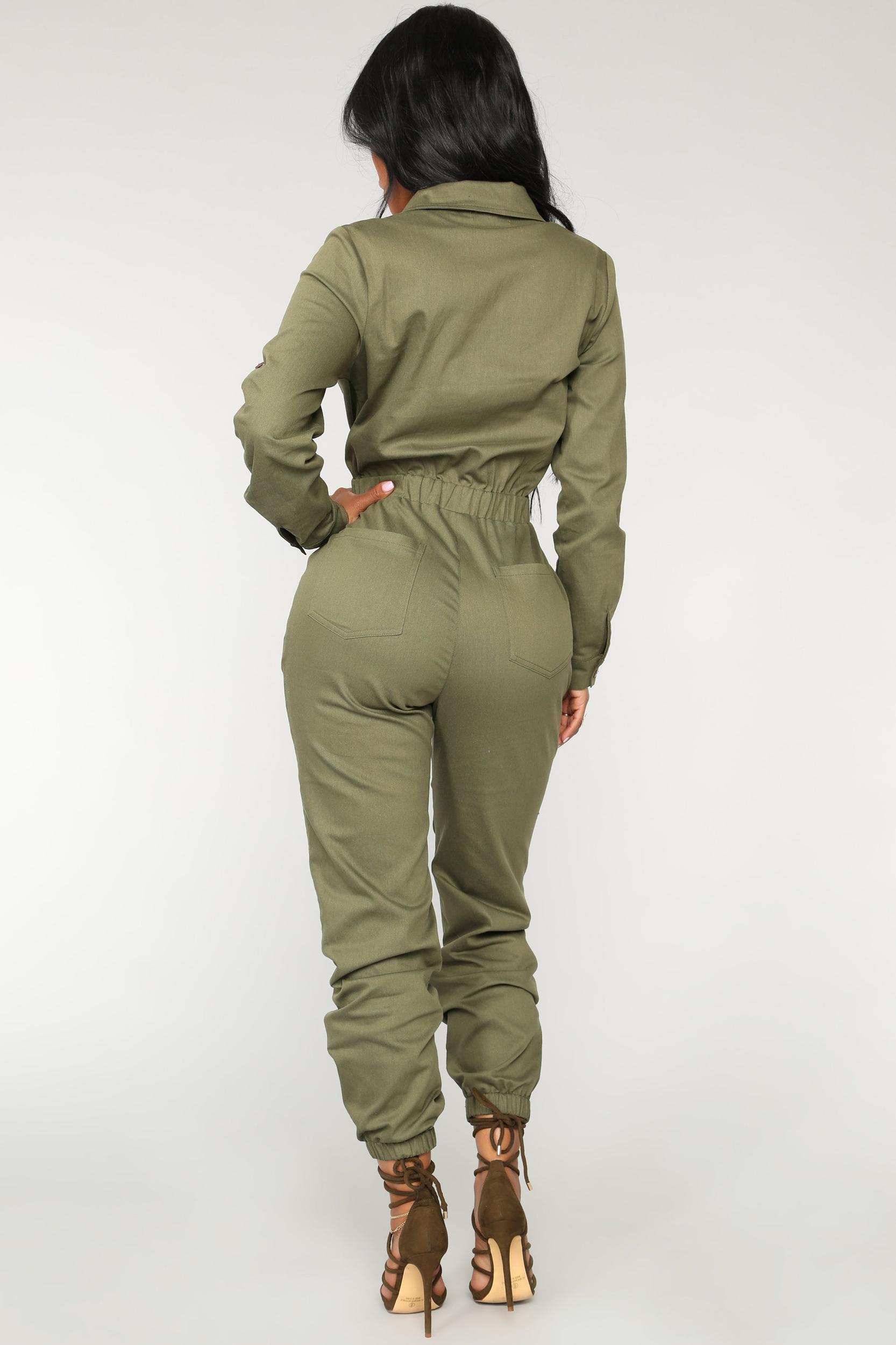 Aviator Babe Jumpsuit - Olive Product Image