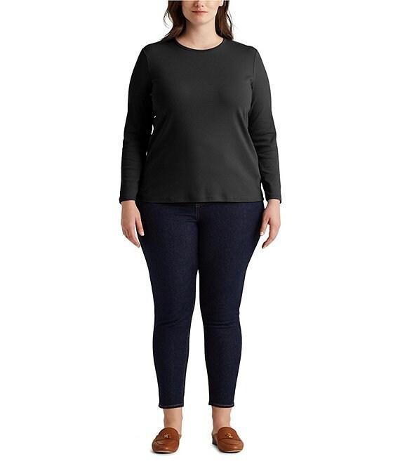 Lauren Ralph Lauren Plus Size Long Sleeve Crew Neck Stretch Top Product Image
