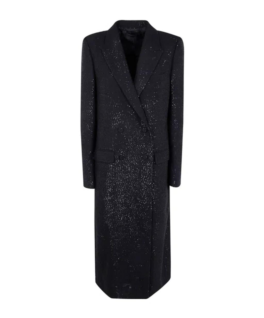 TOM FORD Sequined Wool Blend Crepe Double Breasted Coat In Black Product Image
