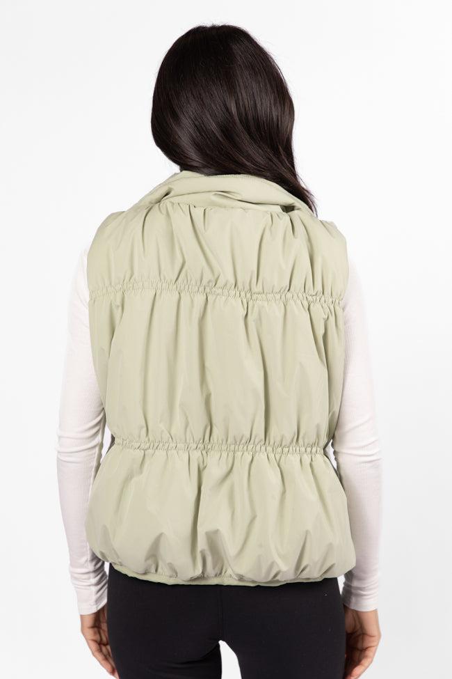 Mountain High Sage Ruched Puffer Vest FINAL SALE Product Image