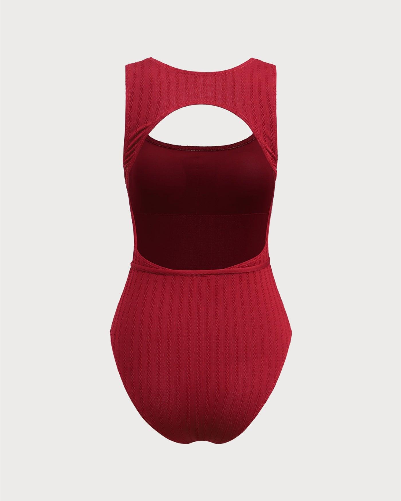 Wine Red Cut Out One Piece Swimwear Product Image