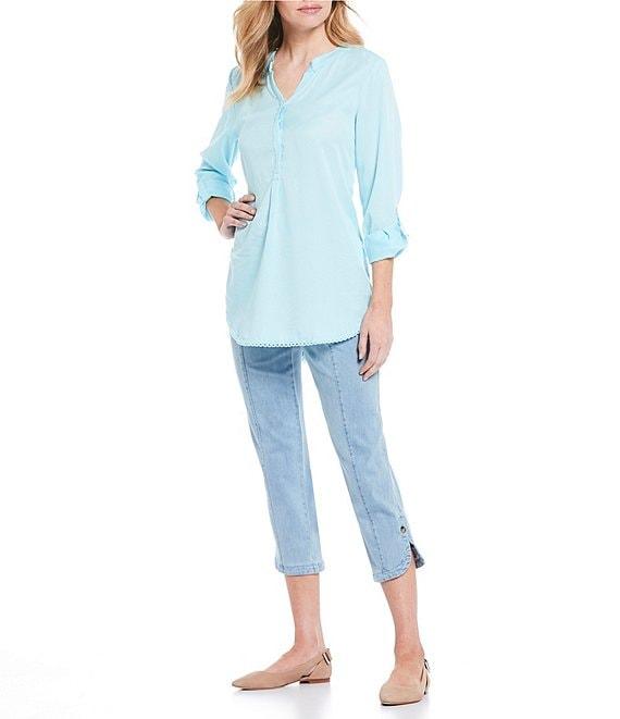 Intro Pull-On Curved Hem Elastic Waist Mid Rise Capri Pants Product Image