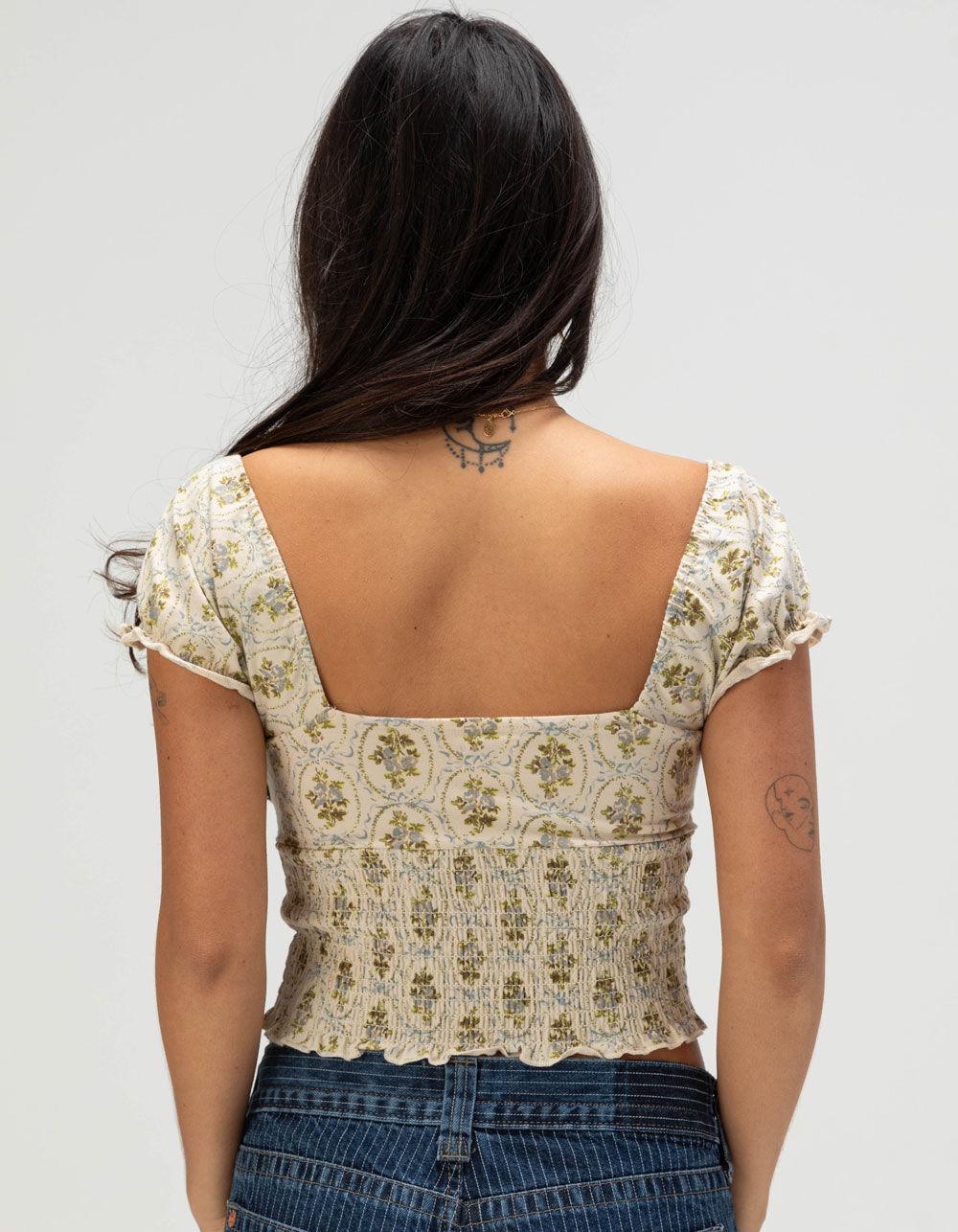 BDG Urban Outfitters Sydney Womens Cap Sleeve Top - Cream Combo Product Image