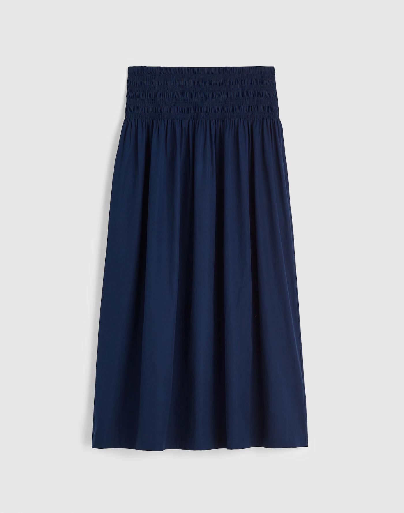 Smocked-Waist Poplin Midi Skirt Product Image