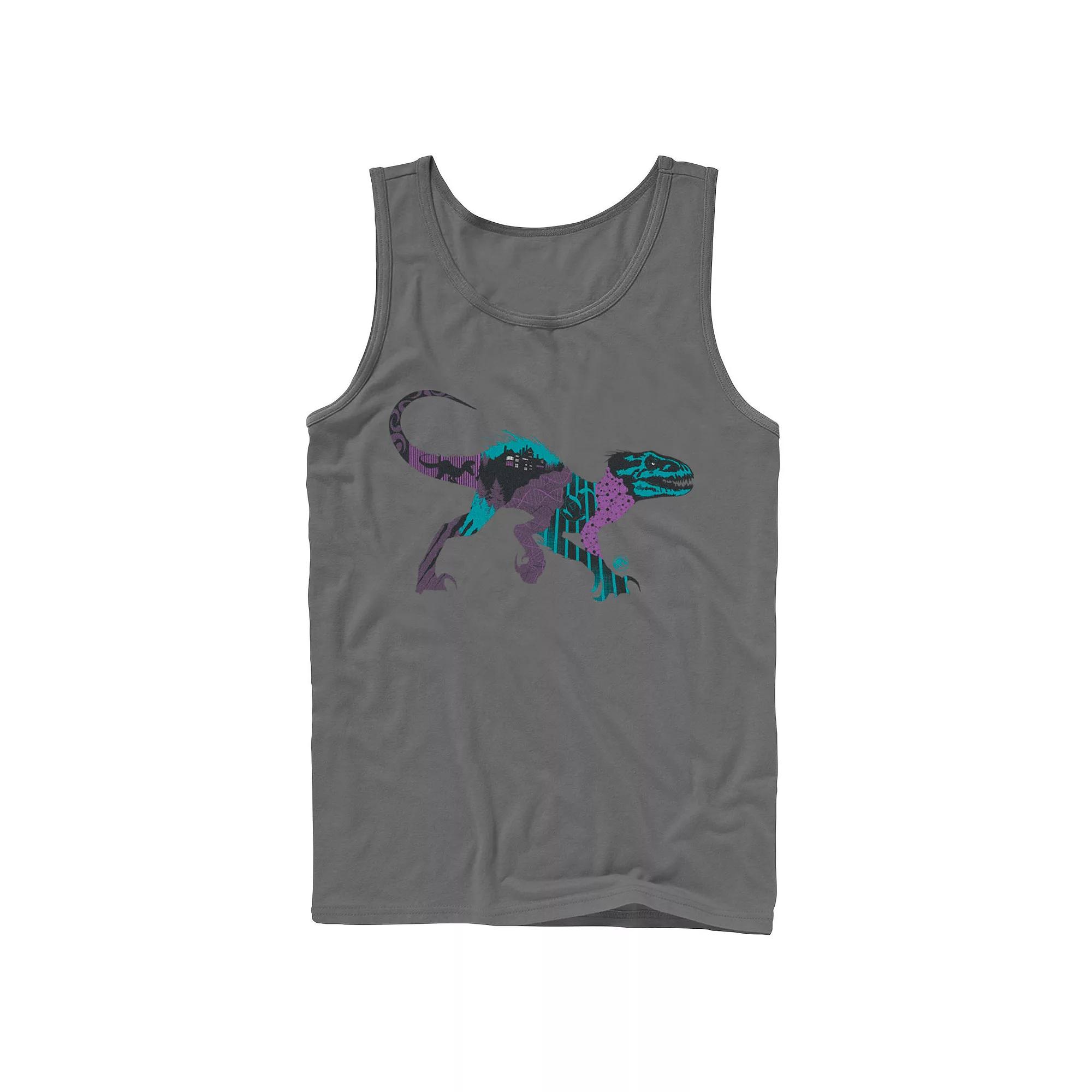 Men's Jurassic Park All White Spray Paint Stencil Movie Logo Tank Top,  Product Image