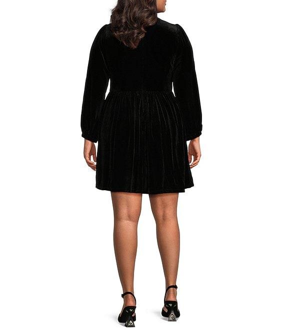 Sugarlips Plus Long Sleeve Bow Velvet Mini Dress Product Image