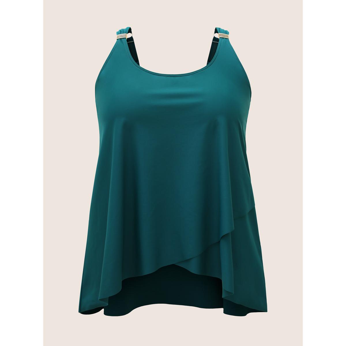 Plus Size Metal Detail Wrap Hem Gathered Swim Top Women's Swimwear Teal Resort Gathered High stretch Bodycon U-neck Curve Swim Tops BloomChic 12/L Product Image
