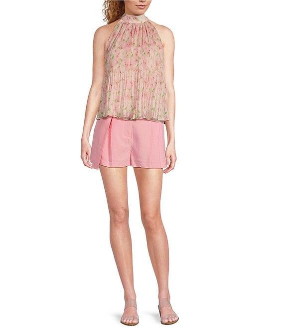 En Saison Bethany Linen Belted Pleated Front Shorts Product Image