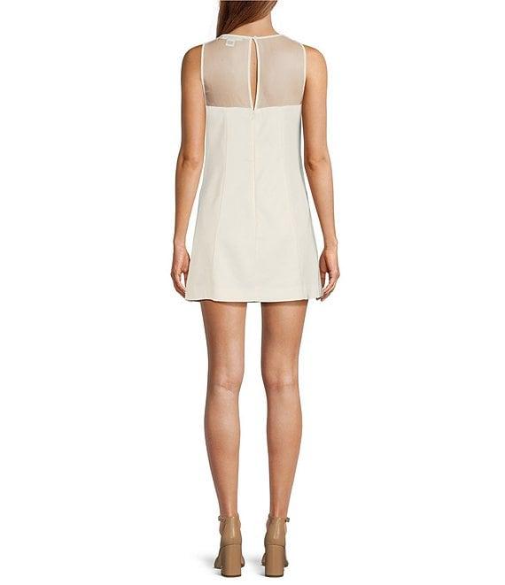 French Connection Carey Boat Neck Sleeveless Satin Slash Neck Chiffon Mesh Mini Dress Product Image