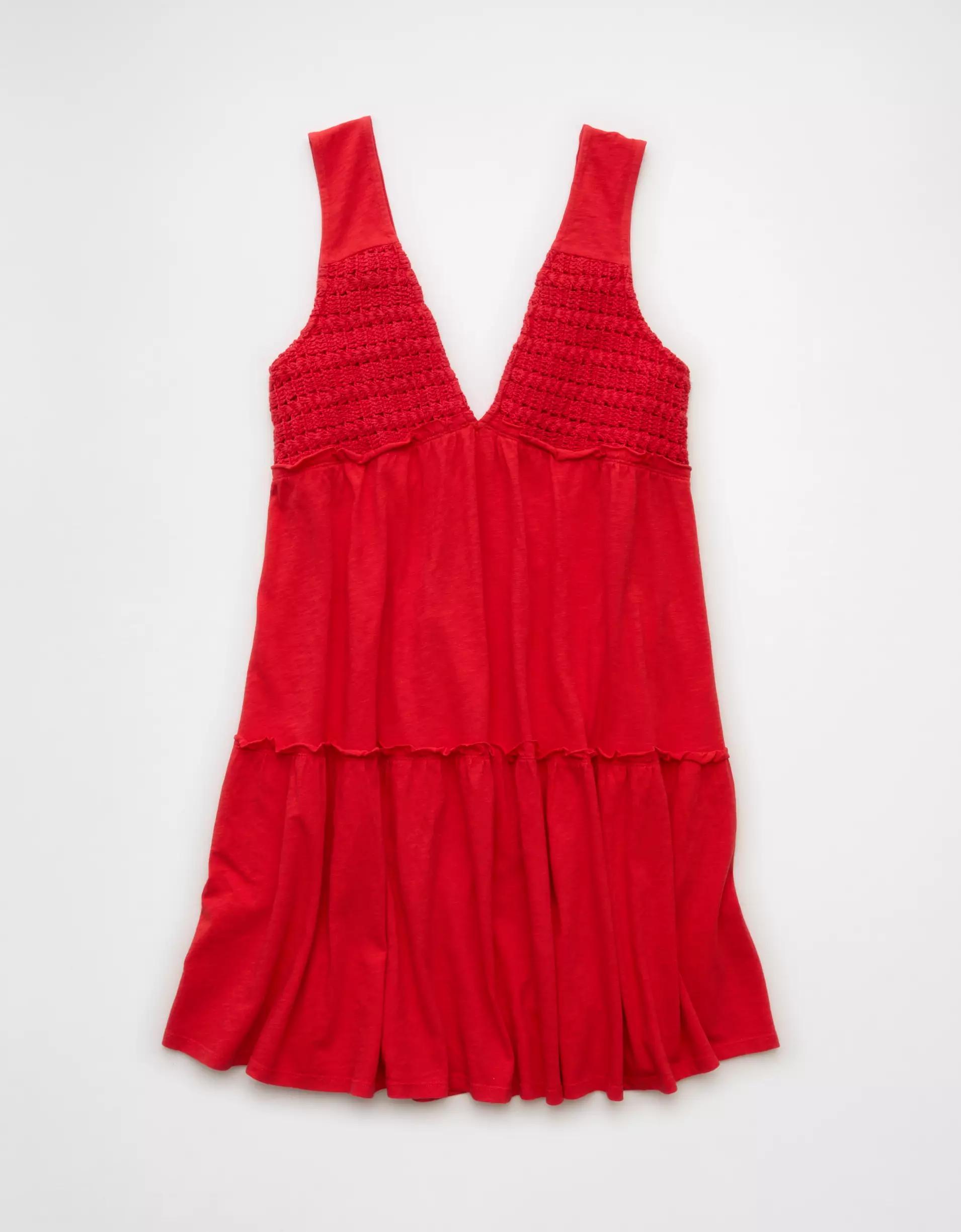 AE Sunchaser Knit V-Neck Crochet Mini Dress Product Image