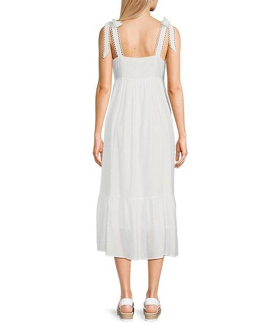 Blu Pepper Textured V-Neck Tie Shoulder Midi Dress Product Image