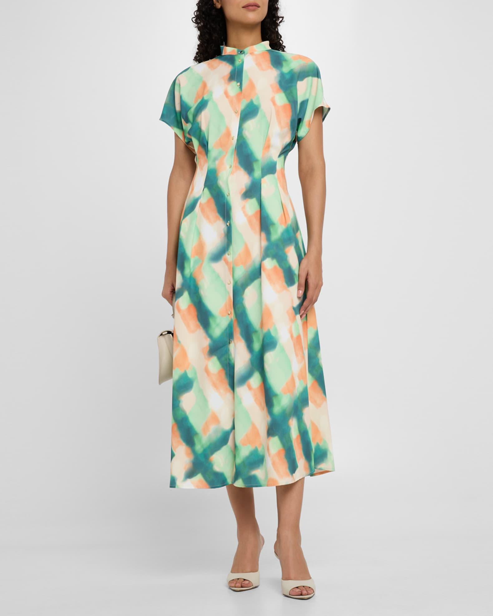 Fit & Flare Crepe De Chine Maxi Shirtdress Product Image