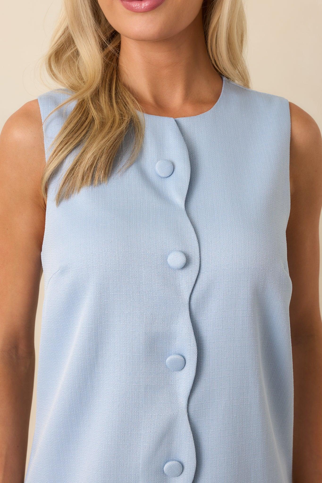 Prosperina Tate Blue Sky Scallop Mini Shift Dress Product Image