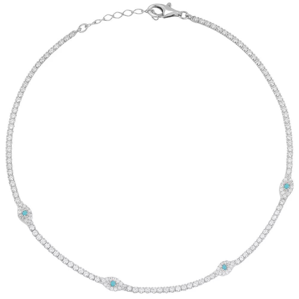 Sunkissed Sterling Cubic Zirconia Evil Eye Tennis Anklet, Women's, Size: 9", Silver Tone Product Image