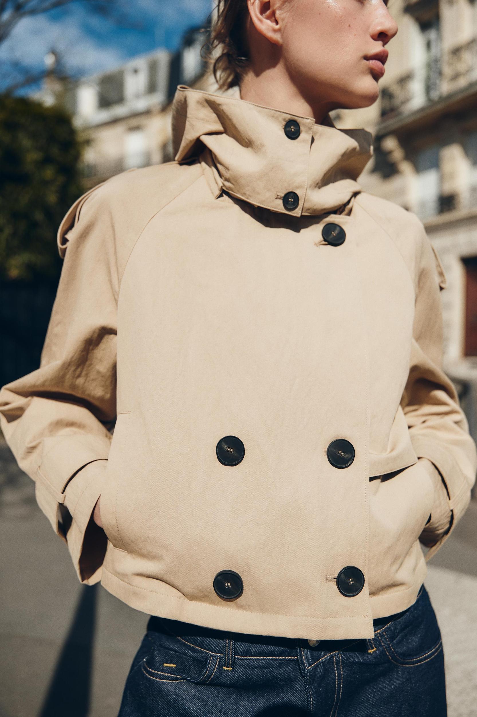 SHORT TRENCH COAT WITH DETACHABLE HOOD Product Image