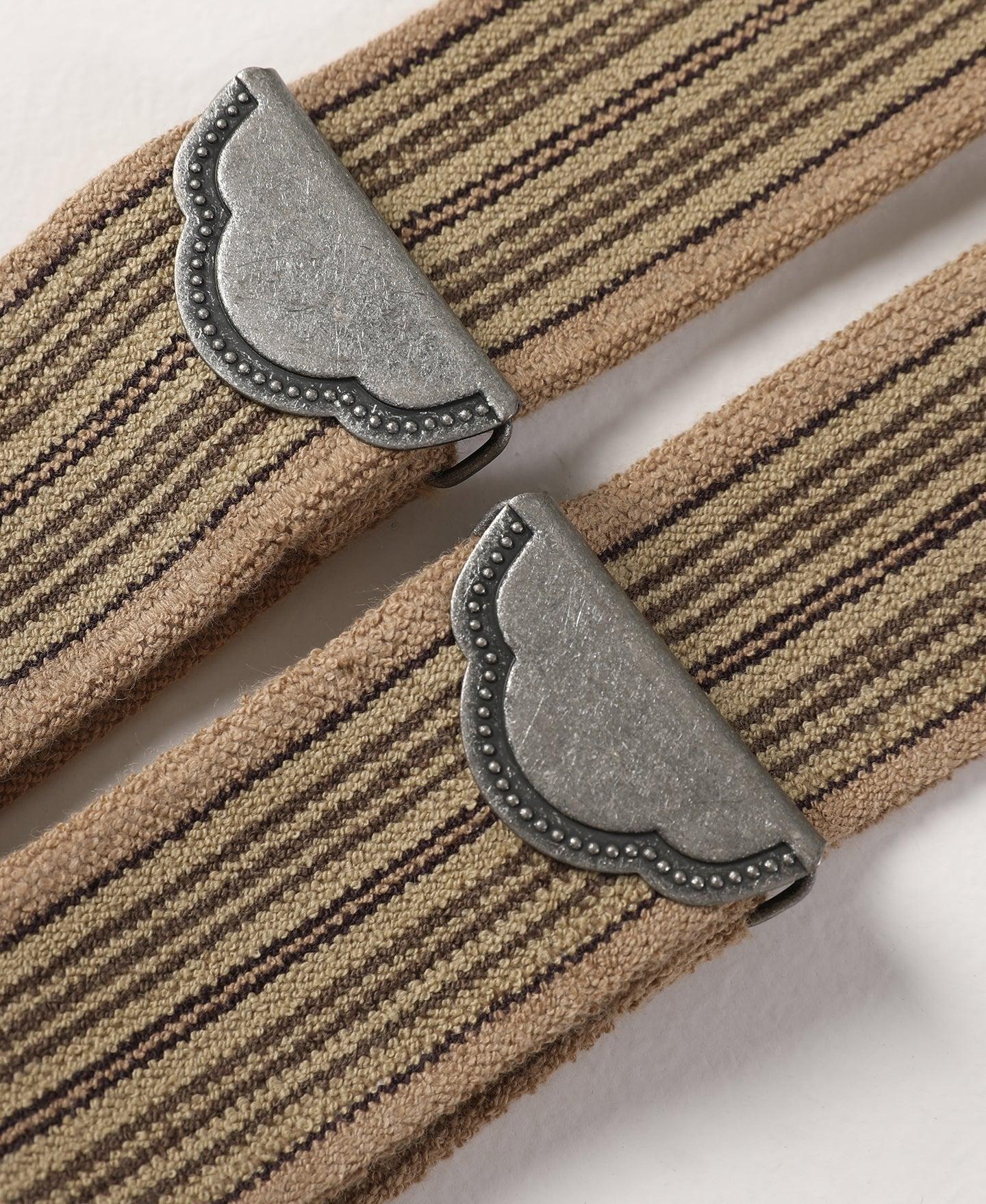 Old-Time Y-Back Leather Button Suspenders - Khaki Stripe Product Image