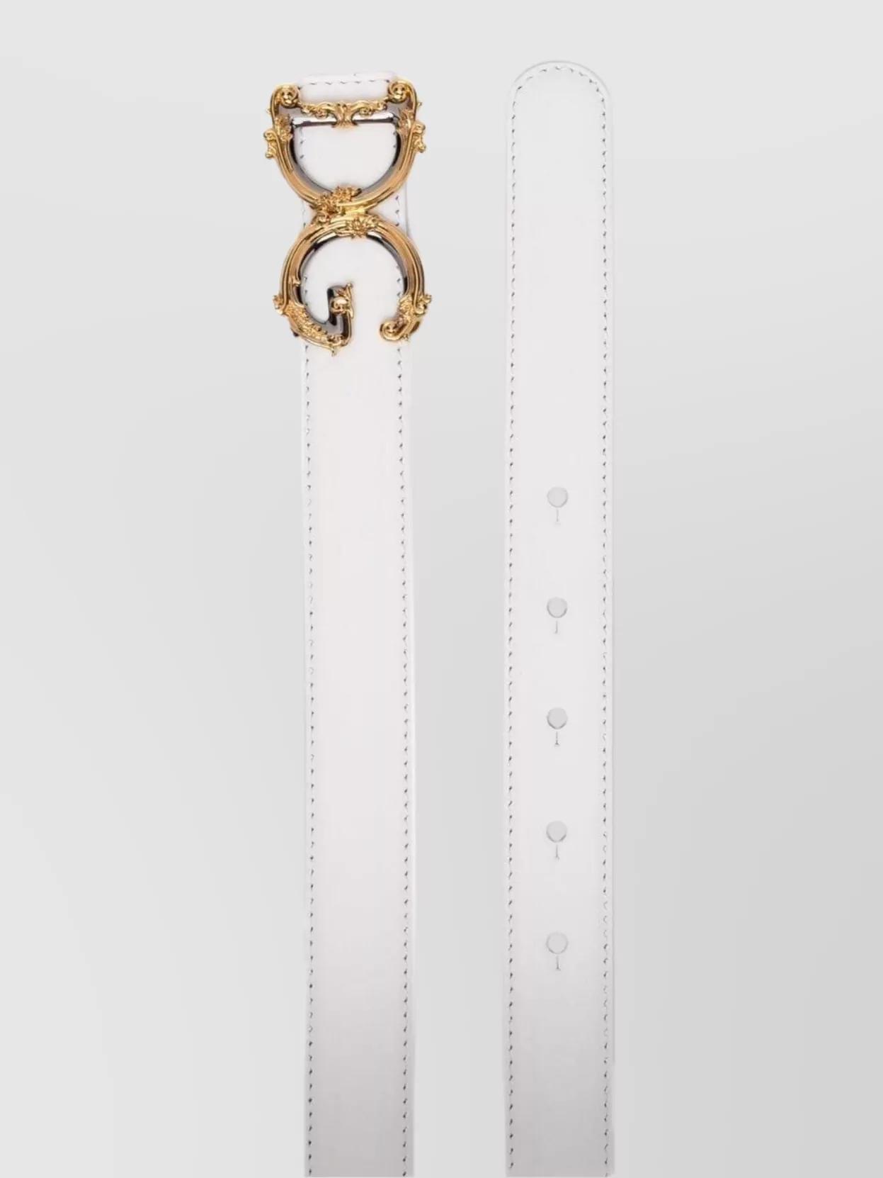 DOLCE & GABBANA Baroque Dg Logo Buckle Belt In Calf Leather In White Product Image