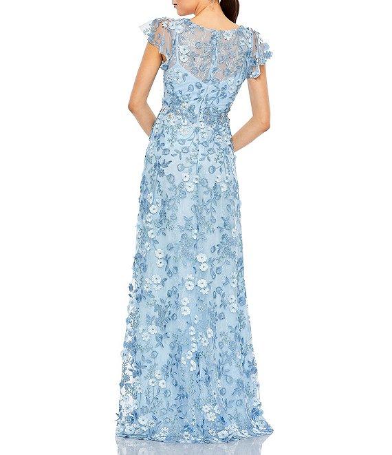 Mac Duggal Beaded Embroidered V-Neck Flutter Sleeve Gown Product Image