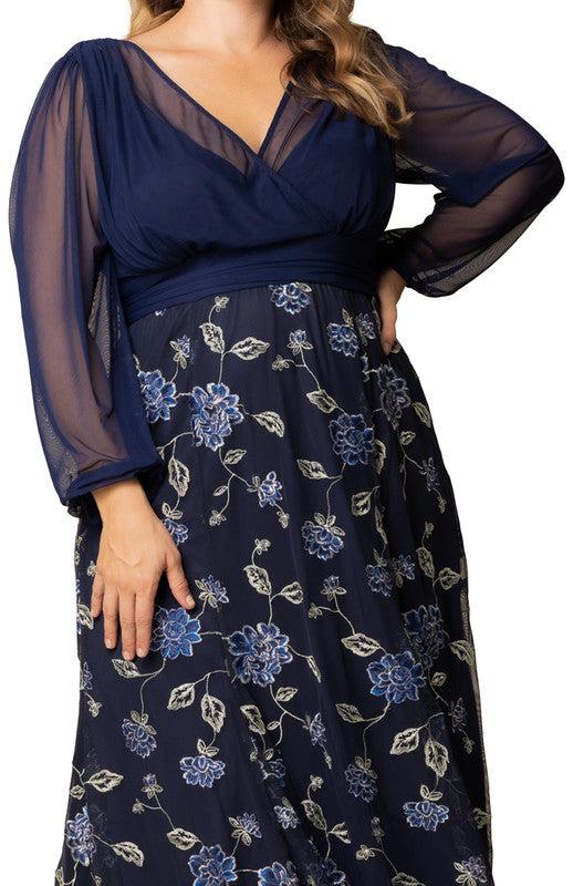Isabella Embroidered Mesh Gown - Navy - Plus Product Image