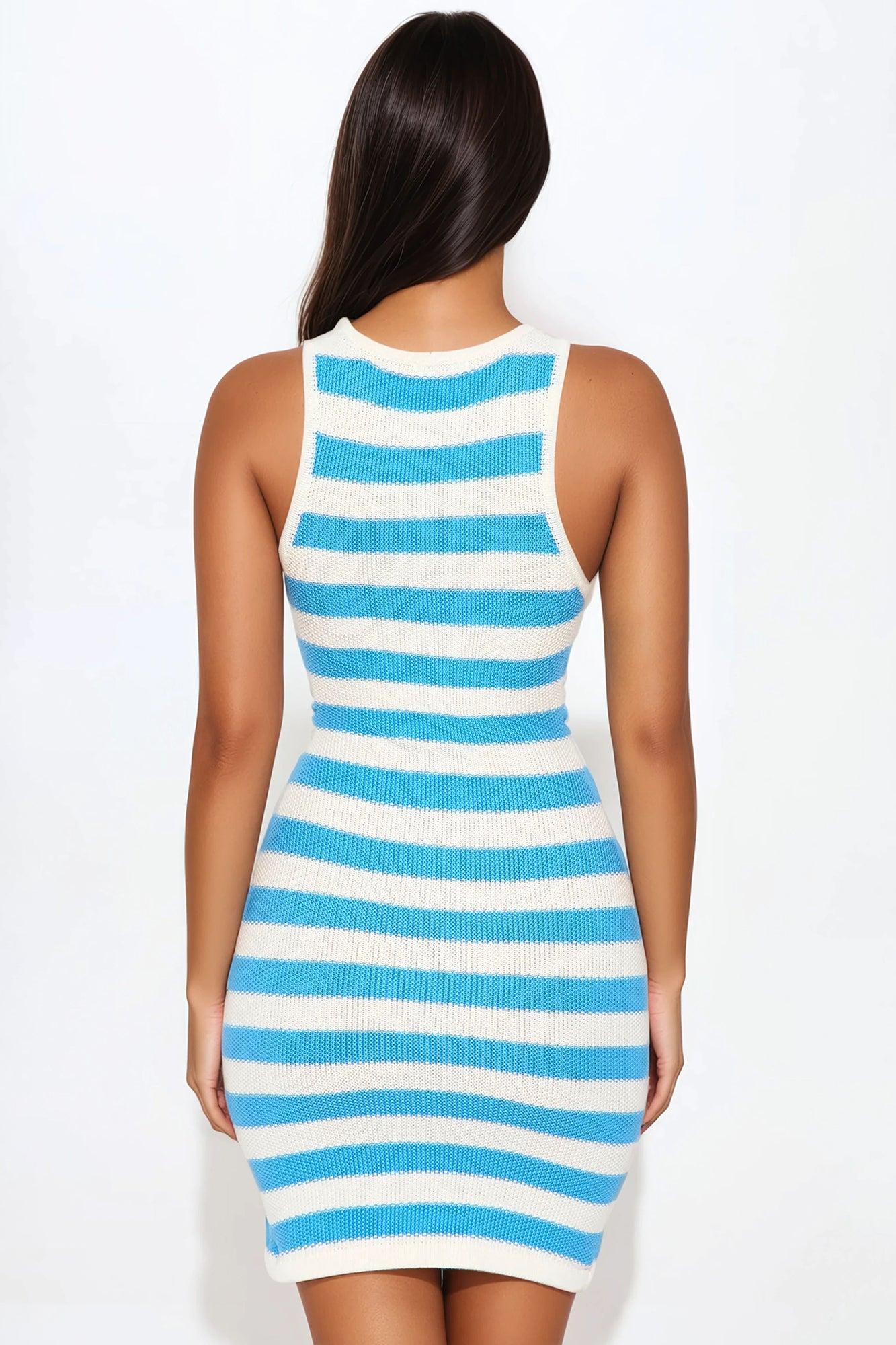 Striped Crochet Mini Dress - Blue/combo Product Image