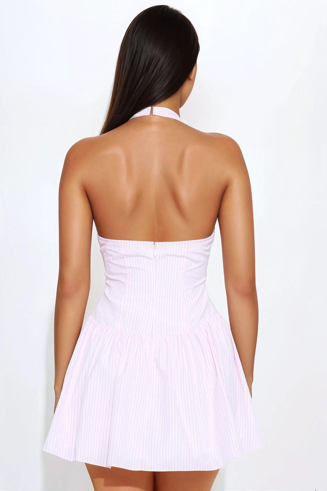 Edwina Striped Halter Mini Dress - Blush/combo Product Image